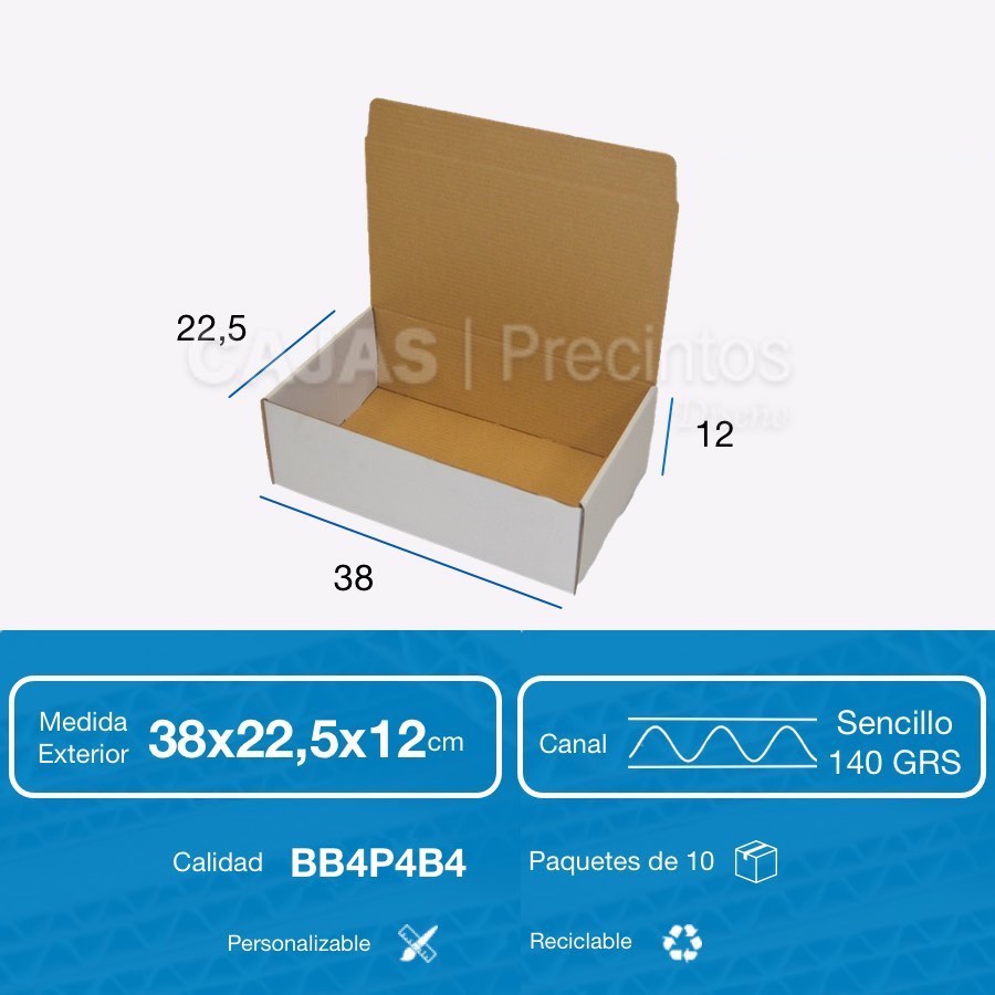 Caja de 38x22.5x12 cm Automontable con Tapa - Cajas y Precintos