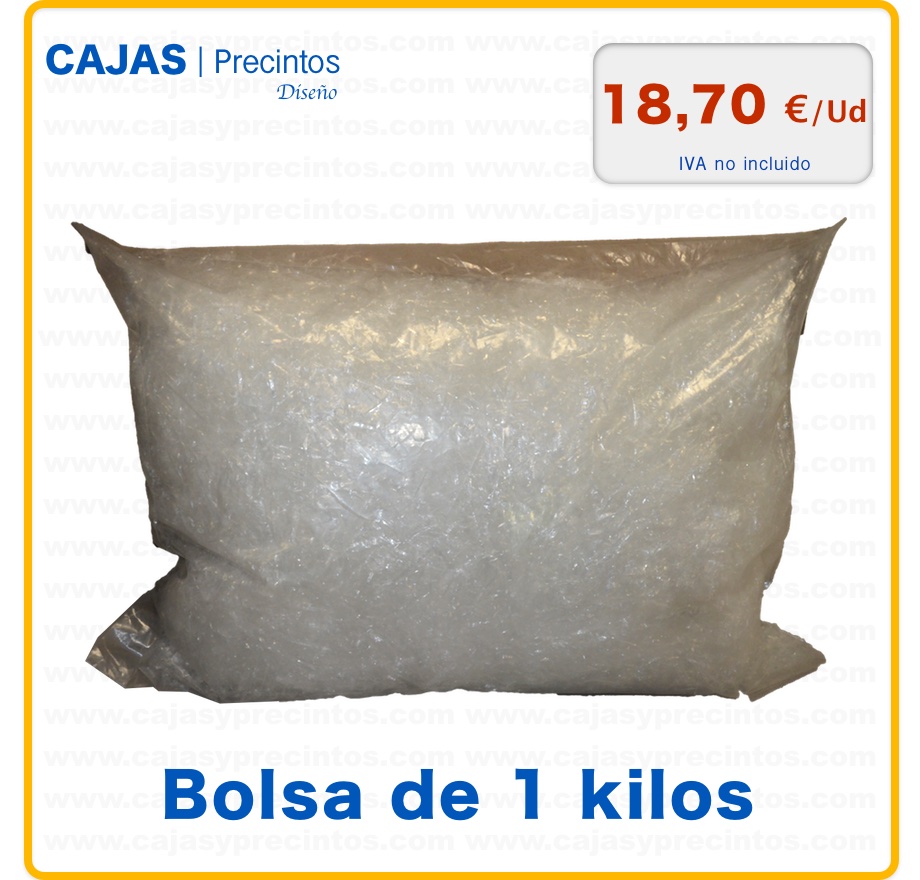 Bolsa de 1 kg. Rellena de Virutas Celofán Transparente - Cajas y Precintos