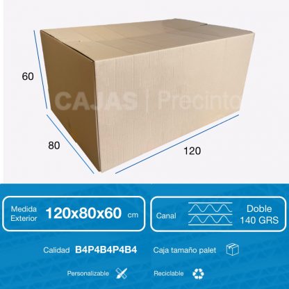 Caja de Cartón 120x80x60 cm. Canal Doble (Tamaño Palet Europeo)